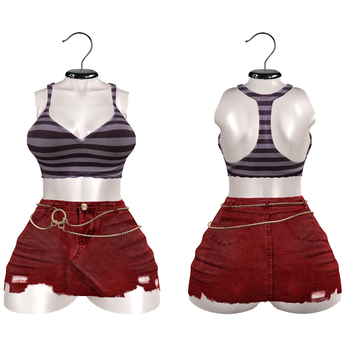 Second Life Marketplace - Gemini -Layla Outfit- STRIPES RED (Add me)